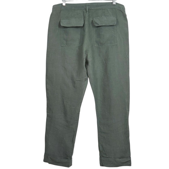 Frame Le Beau 100% Linen Military Green Cropped Pants Button Fly - Picture 5 of 15
